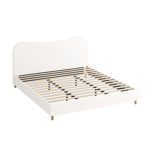 Oikiture Bed Frame King Size White Boucle Cloud Shape