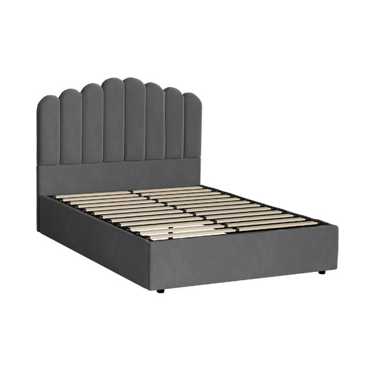 Oikiture Bed Frame Queen Size Gas Lift Velvet Grey