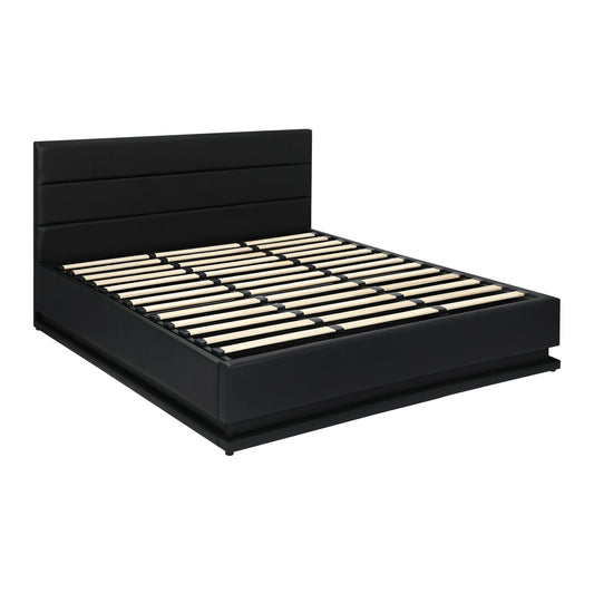 Oikiture King Bed Frame Gas Lift RGB Storage Space Black