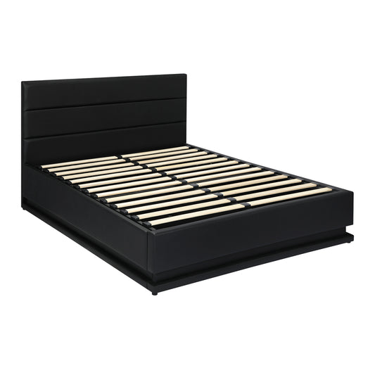 Oikiture Queen Bed Frame Gas Lift RGB Storage Space Black