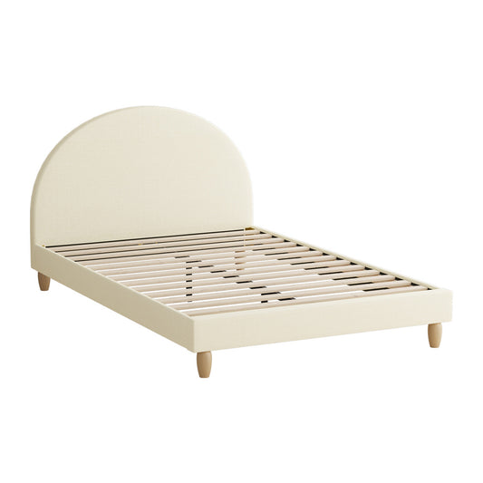 Oikiture Bed Frame Queen Size Arched Bedhead Beige Fabric