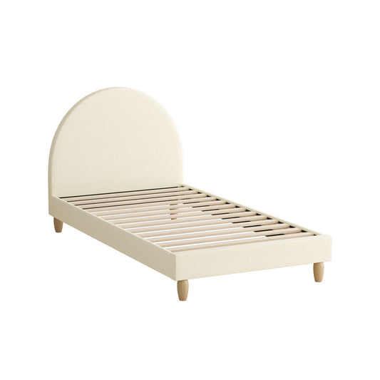 Oikiture Bed Frame Single Size Arched Bedhead Beige Fabric