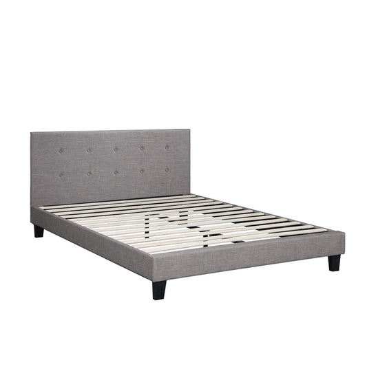 Oikiture Bed Frame Double Size Wooden Fabric Grey
