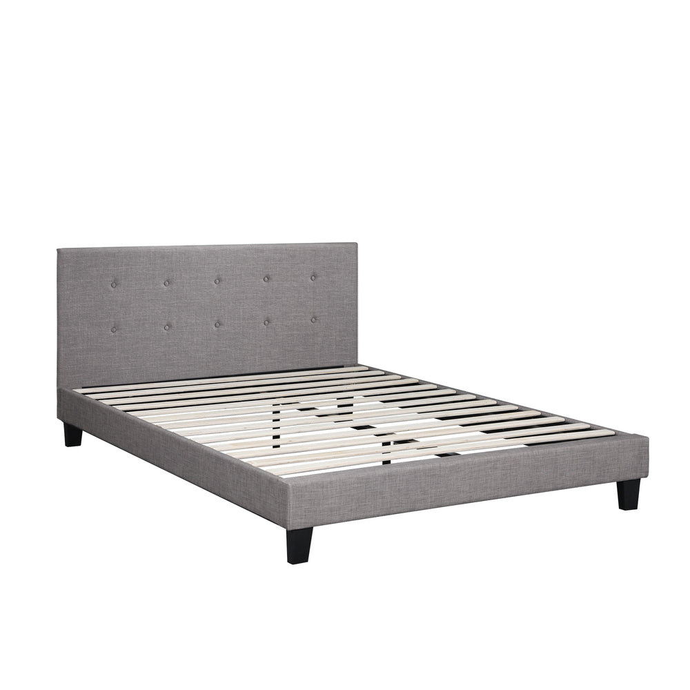 Oikiture Bed Frame Queen Size Wooden Fabric Grey