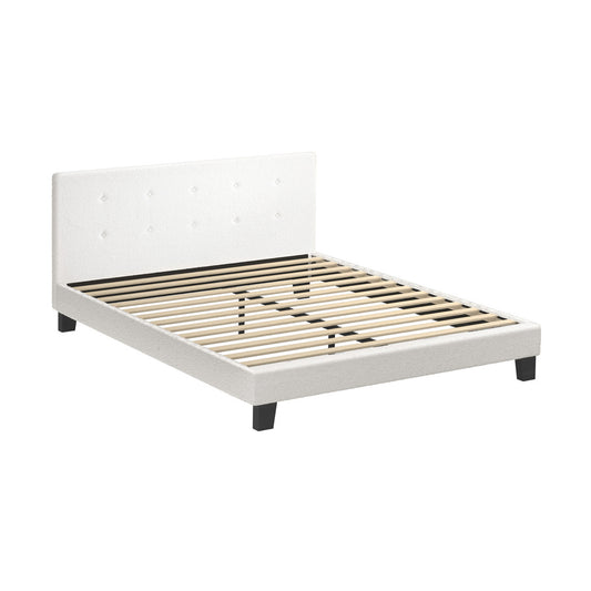 Oikiture Bed Frame Queen Size White Boucle