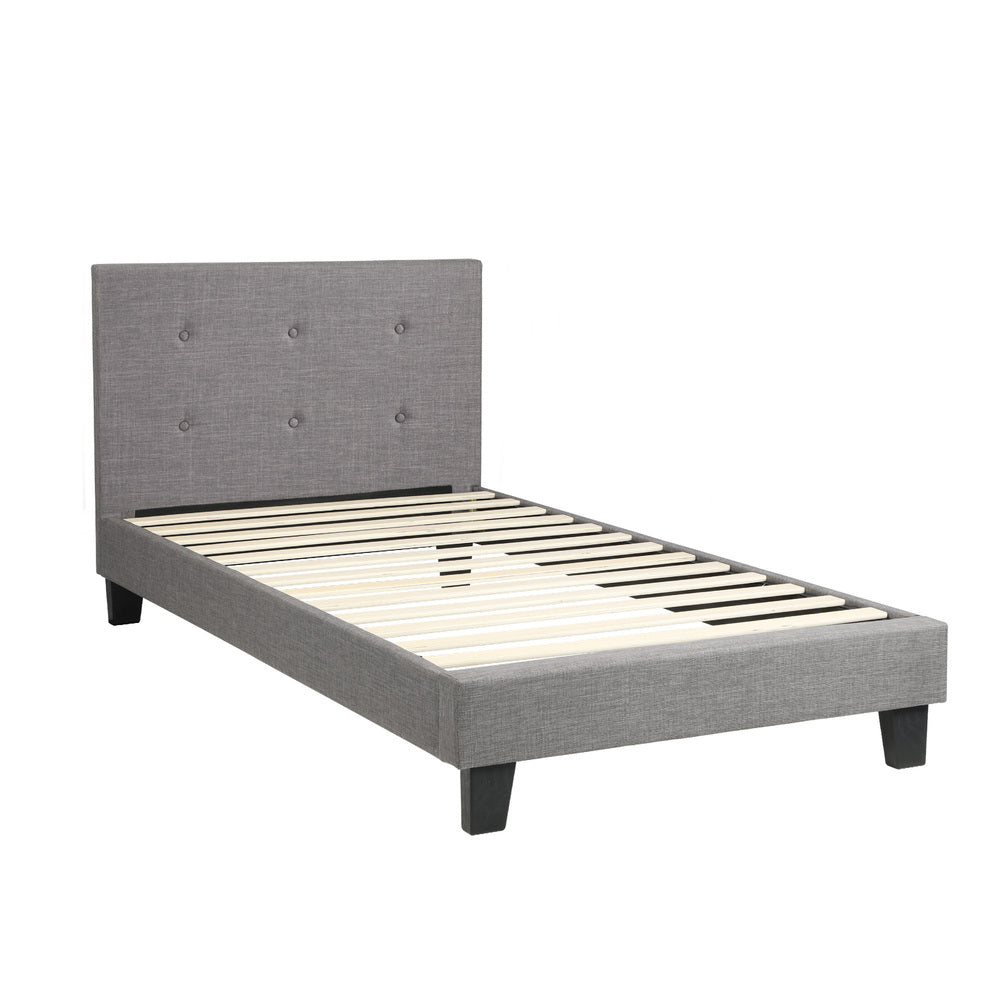 Oikiture Bed Frame Single Size Wooden Fabric Grey
