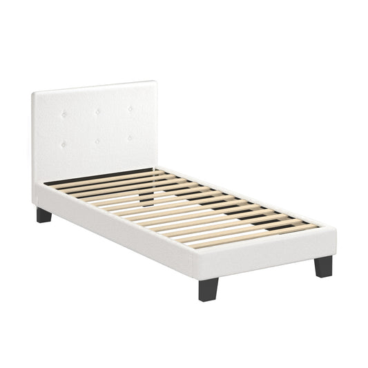 Oikiture Bed Frame Single Size White Boucle