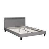 Oikiture Bed Frame RGB LED Queen Size Wooden Grey Fabric