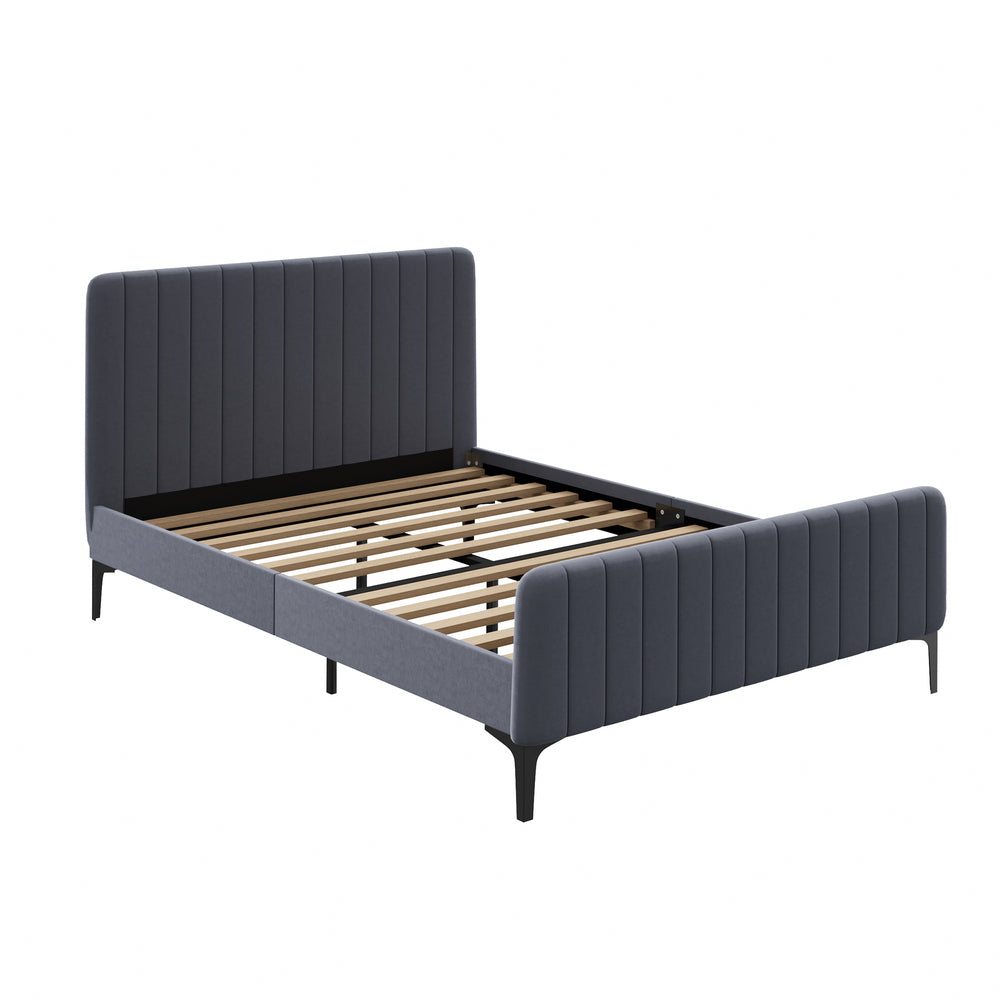 Oikiture Bed Frame Double Size Beds Platform Velvet Fabric Grey