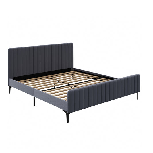 Oikiture Bed Frame King Size Beds Platform Velvet Fabric Grey