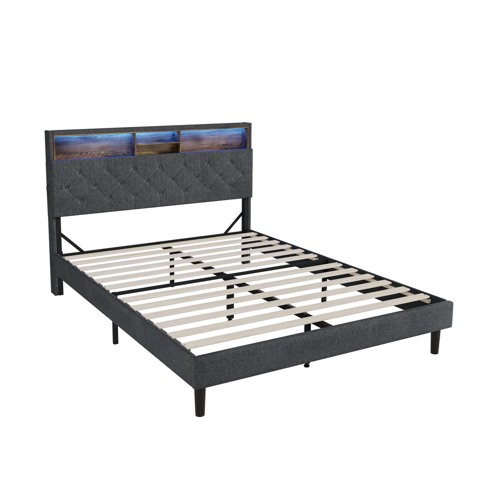 Oikiture Bed Frame with LED Storage Bedhead Double Size NOVI