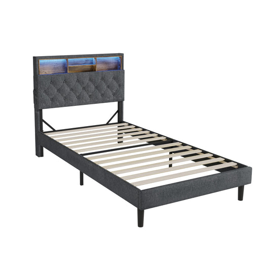 Oikiture Bed Frame with LED Storage Bedhead King Single Size NOVI