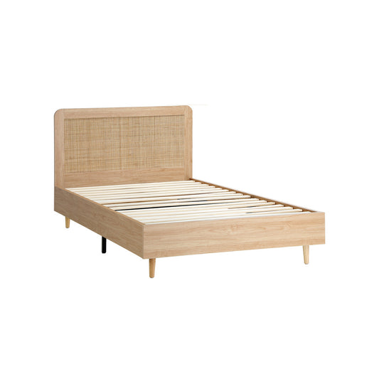 Oikiture Wooden Bed Frame King Single Rattan Headboard