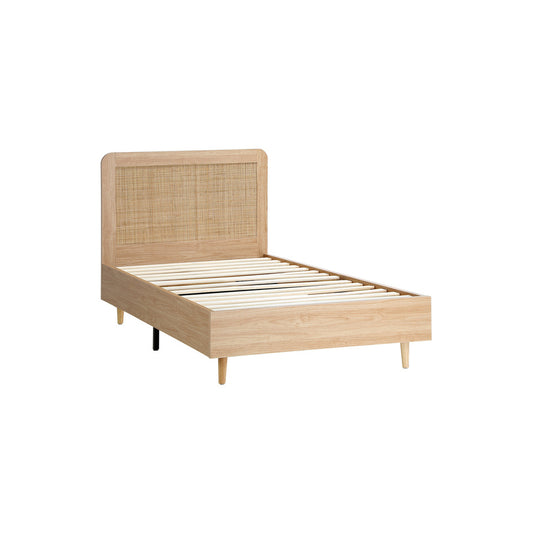 Oikiture Wooden Bed Frame Single Size Rattan Headboard