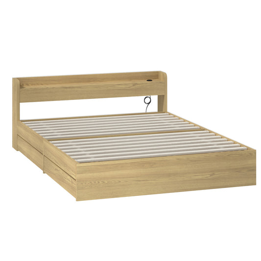 Oikiture Queen Bed Frame with Charging Ports & 2 Drawers