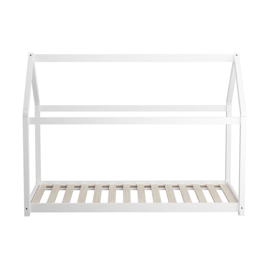 Oikiture Wooden Bed Frame Single House Style White