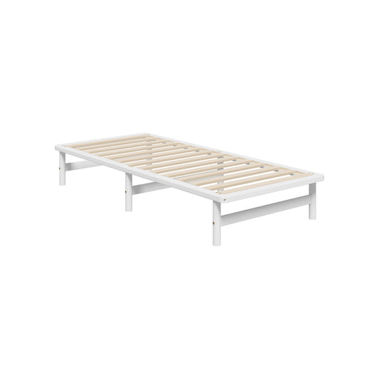 Oikiture Wooden Bed Frame Pine Timber King Single Size White