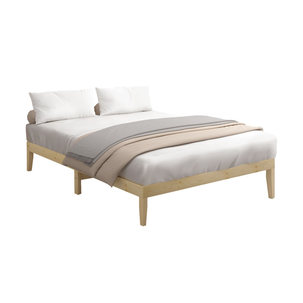 Oikiture Bed Frame Queen Size Pine Wood Bed Base