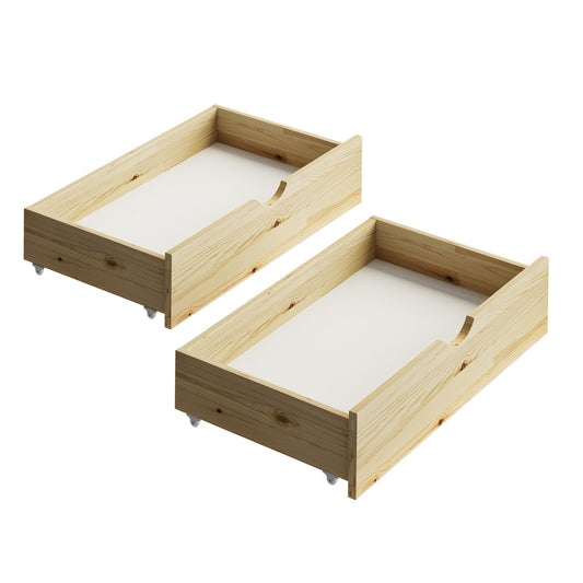 Oikiture 2x Trundle Drawers for Bed Frame with Wheels Wooden