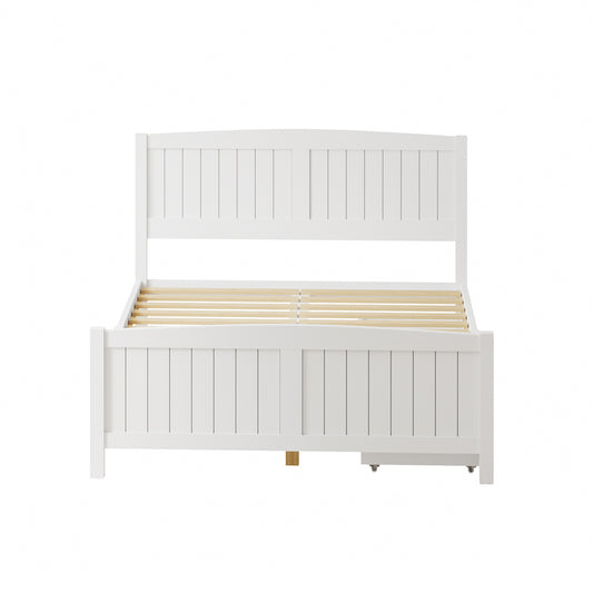 Oikiture Wooden Bed Frame Double Size with Trundle Drawers White