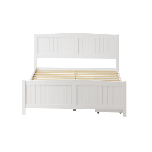 Oikiture Wooden Bed Frame Queen Size with Trundle Drawers White