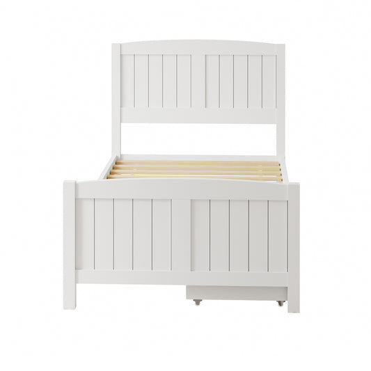 Oikiture Wooden Bed Frame Single Size with Trundle Drawers White