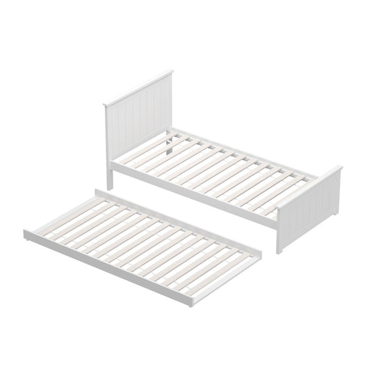 Oikiture Trundle Bed Frame Single Size Wooden Daybed White