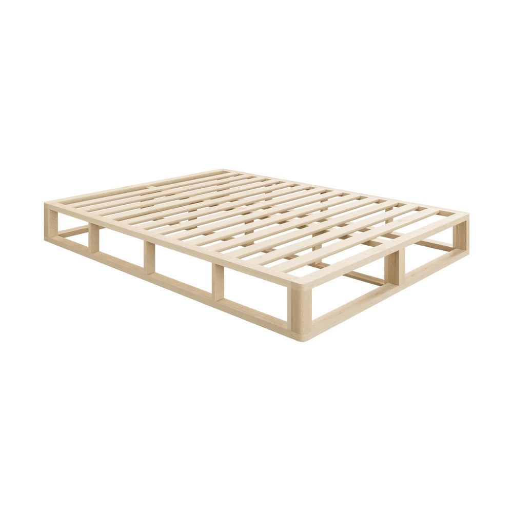 Oikiture Wooden Bed Frame Double Size Cage-like Base