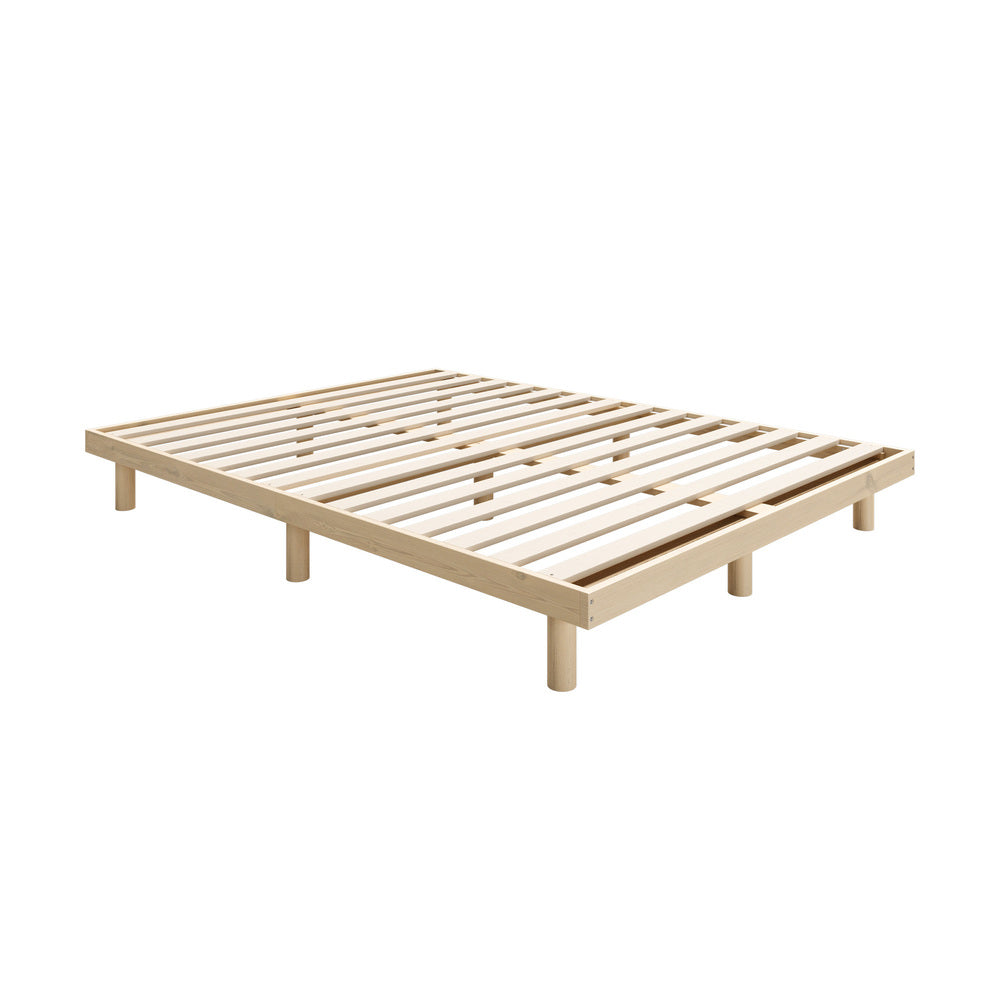 Oikiture Bed Frame Double Size Bed Base Solid Wood Slats