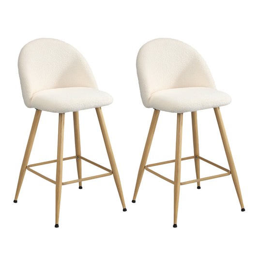 Oikiture 2x Bar Stools Kitchen Counter Stool Boucle Padded Stools