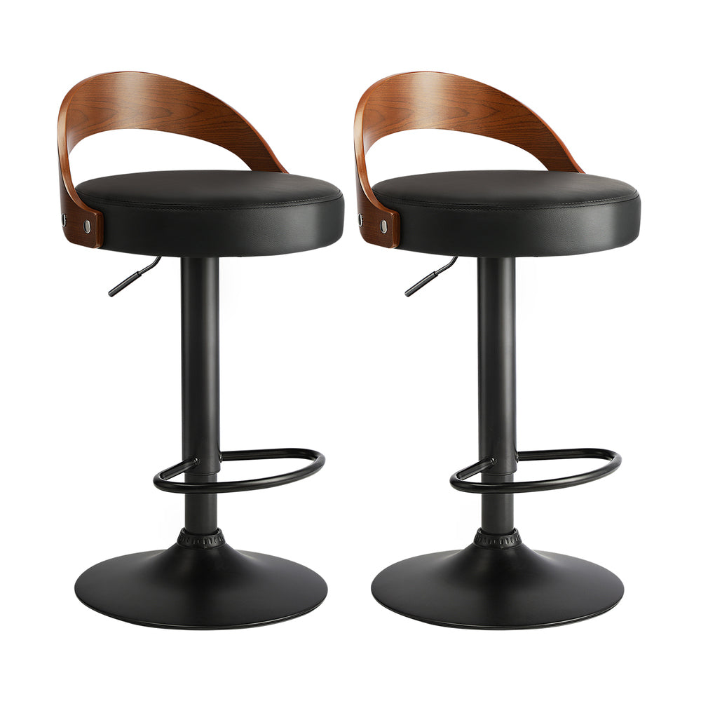 Oikiture 4x Bar Stools with Gas Lift Swivel Wooden PU Leather