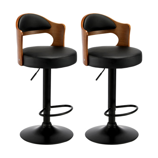 Oikiture Bar Stools Swivel Gas Lift Metal Leather x2