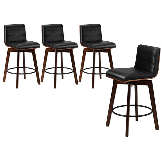 Oikiture 4x Wooden Bar Stools Swivel Chairs PU Leather