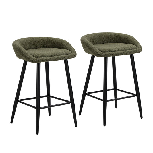 Oikiture 2PCS Bar Stools Boucle Fabric Green and Black