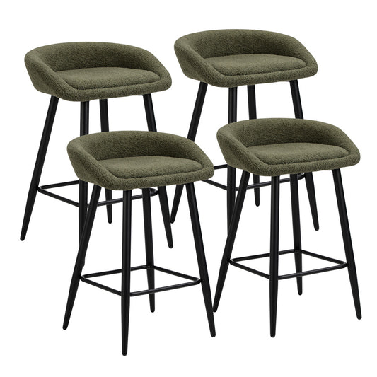 Oikiture 4PCS Bar Stools Boucle Fabric Green and Black