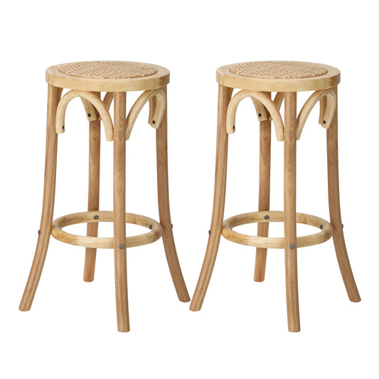Oikiture Wooden Bar Stool 2pc Rattan Dining Chair Wood