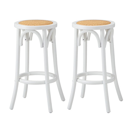 Oikiture 2x Bar Stools Dining Chair Rattan Seat White