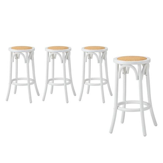 Oikiture Set of 4 Bar Stools Vintage Rattan Seat White