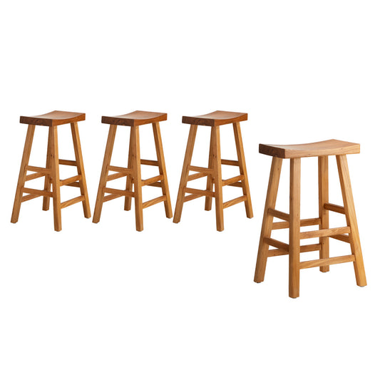 Oikiture Set of 4 Bar Stools Wooden Counter Chairs Natural
