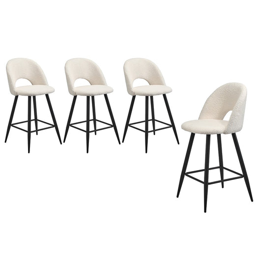 Oikiture 4x Bar Stools Kitchen Counter Stool Boucle White HORN