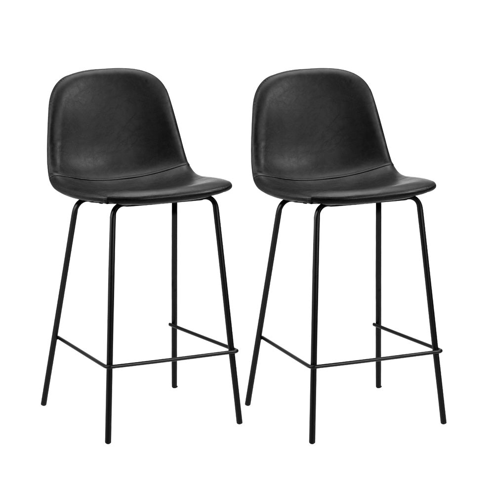 Oikiture 2x Bar Stools Kitchen Dining Chair PU Leather Black
