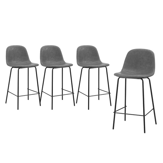 Oikiture 4x Bar Stools Kitchen Dining Chair PU Leather Grey