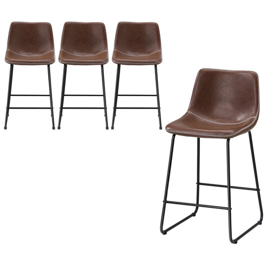 Oikiture 4X Bar Stools Leather Padded Stool Brown