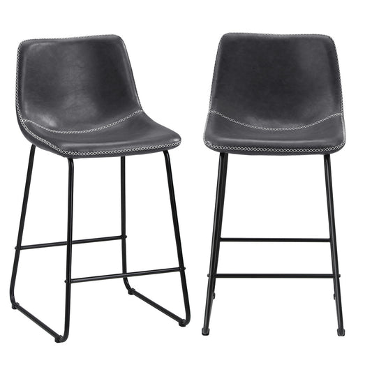 Oikiture 2x Bar Stools Steel Stool Modern Grey