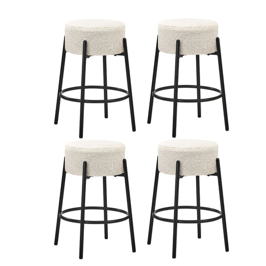 Oikiture 4x Bar Stools Kitchen Round Stool Boucle Fabric White
