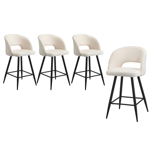 Oikiture 4x Bar Stools Kitchen Dining Chair Boucle White SURA