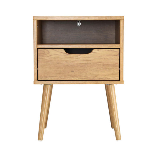 Oikiture Bedside Table Handle-Free Open Shelf Wood