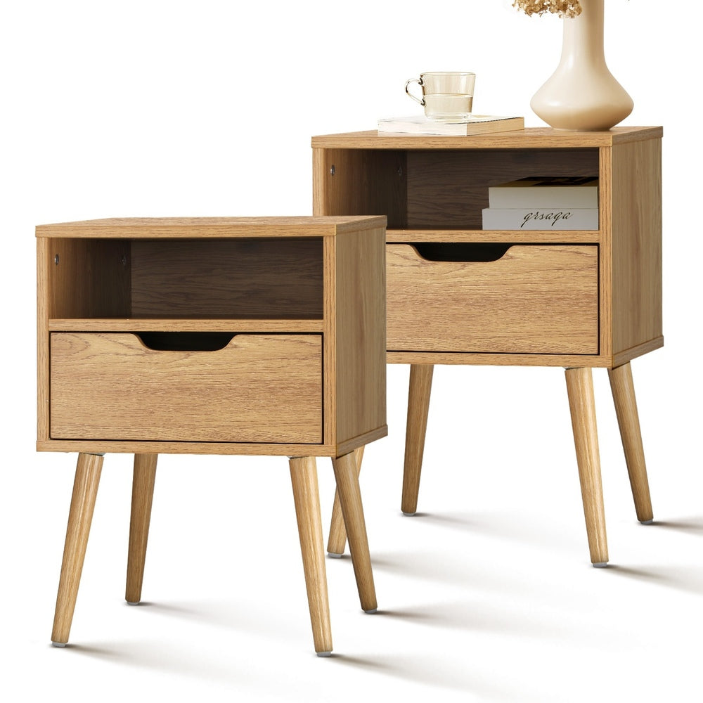 Oikiture Bedside Tables Set of 2 Wood
