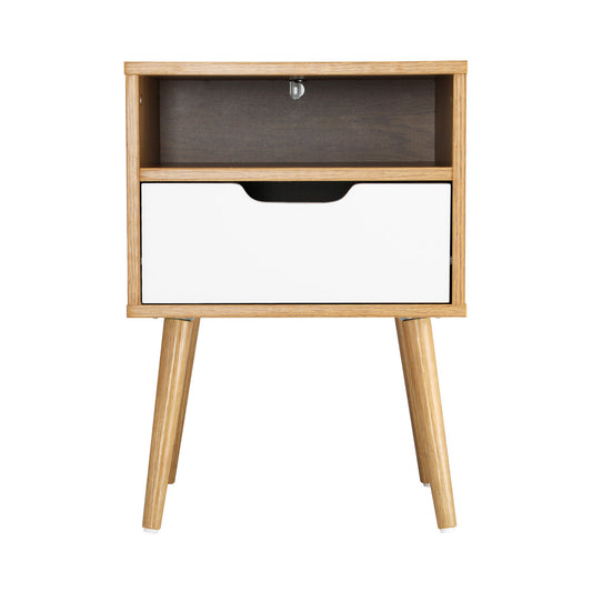 Oikiture Bedside Table Handle-Free Open Shelf Wooden&White