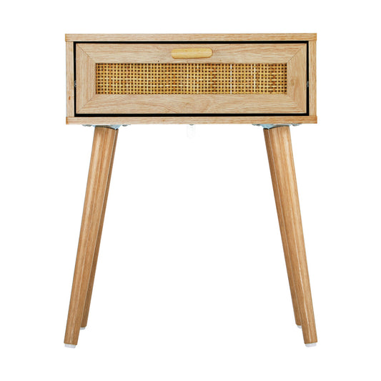 Oikiture Bedside Table Wooden Rattan Furniture